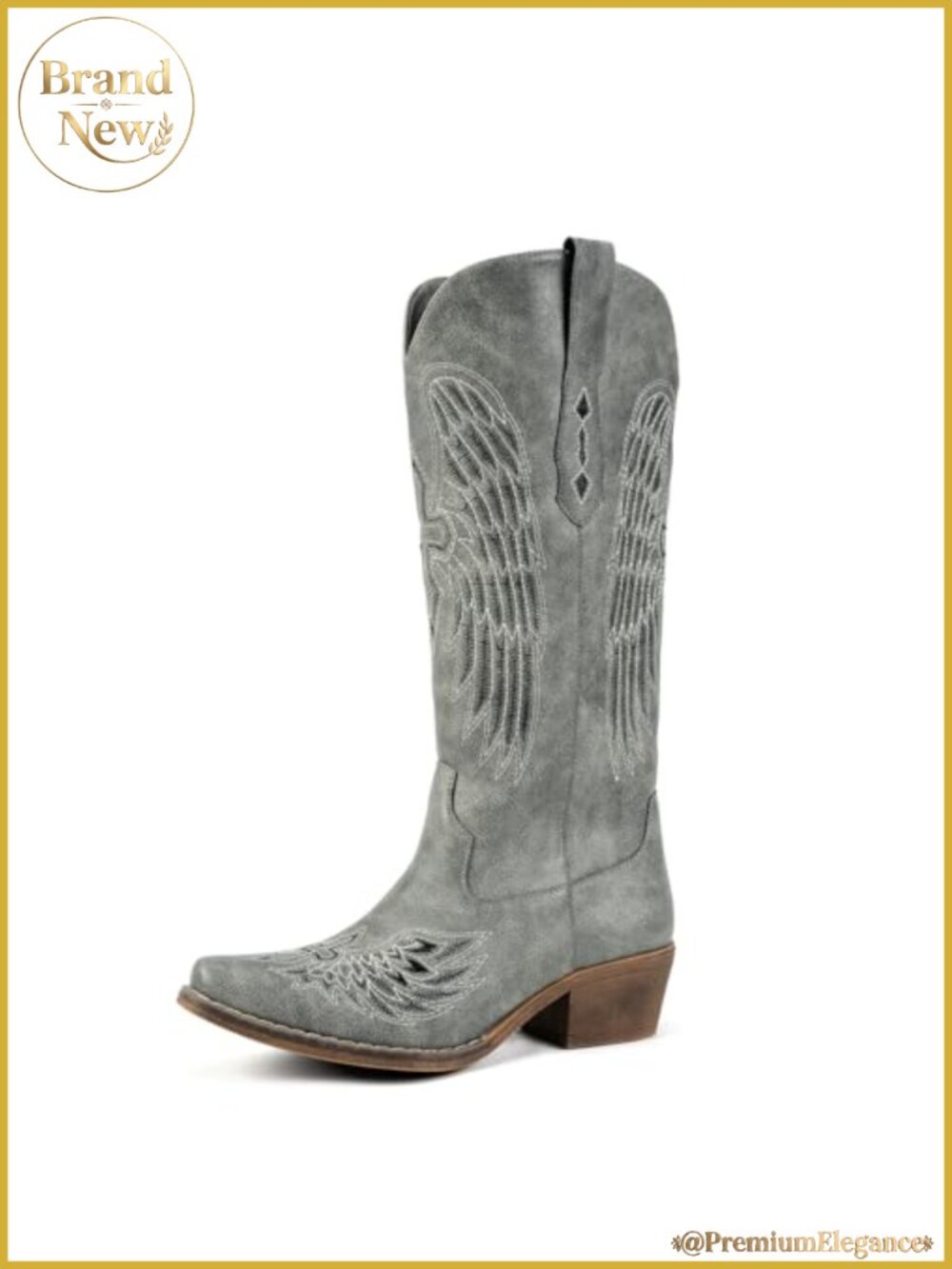 Women's Western Cowboy Boots Faux Leather Mid Calf Pointed Toe Chunky Heel